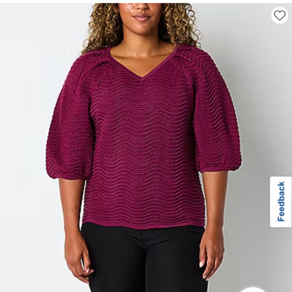 Liz Claiborne Women's Puff Sleeve Holiday Blouse in Deep Glitter Magenta